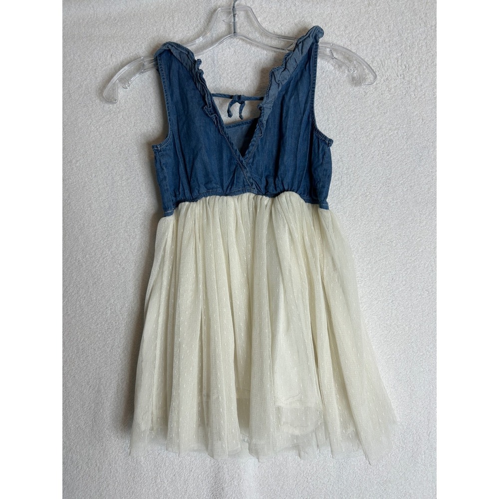 Calvin Klein Jeans Girls Blue Denim White Tulle Mesh Dress Size 7